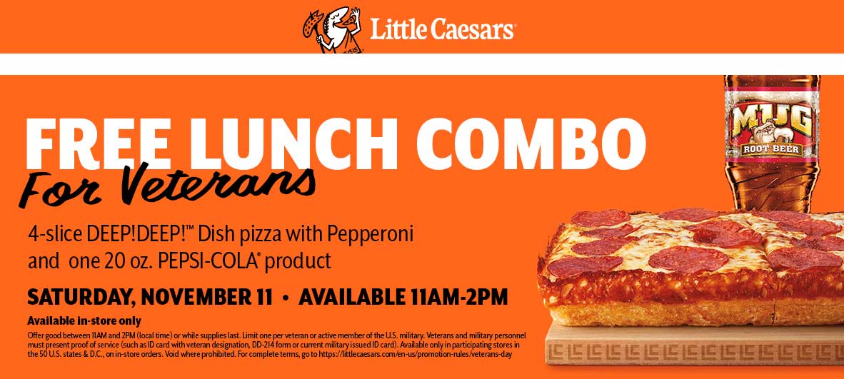 Little Caesars Coupon March 2024 Free lunch combo meal for veterans Saturday at Little Caesars pizza