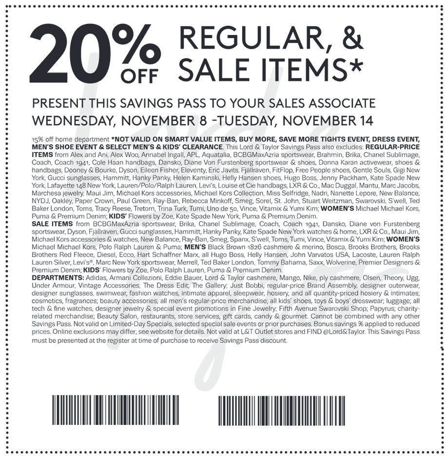 Lord & Taylor Coupon March 2024 20% off at Lord & Taylor, or online via promo code VETERAN