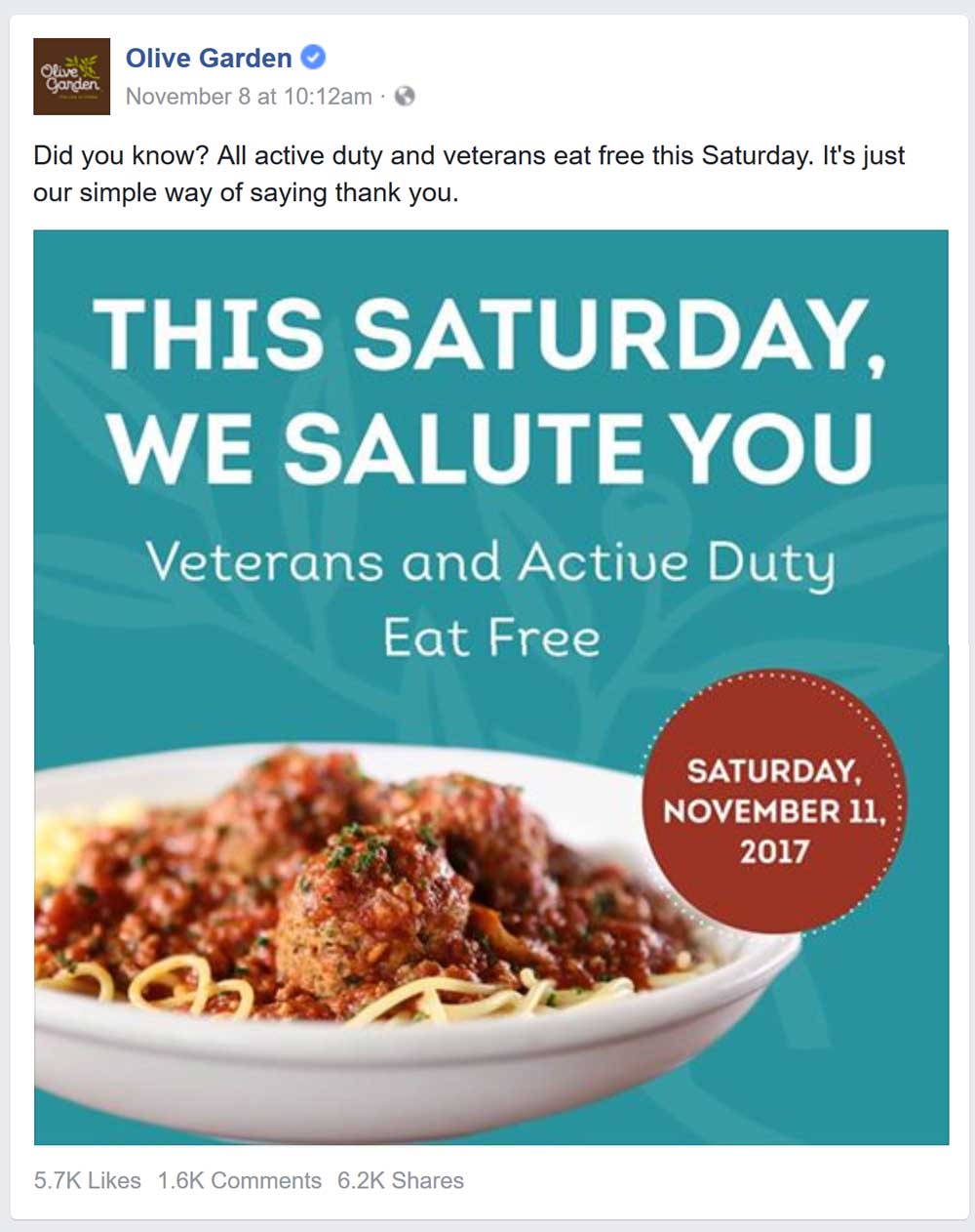 Olive Garden Coupon April 2024 Miltary eat free Saturday at Olive Garden