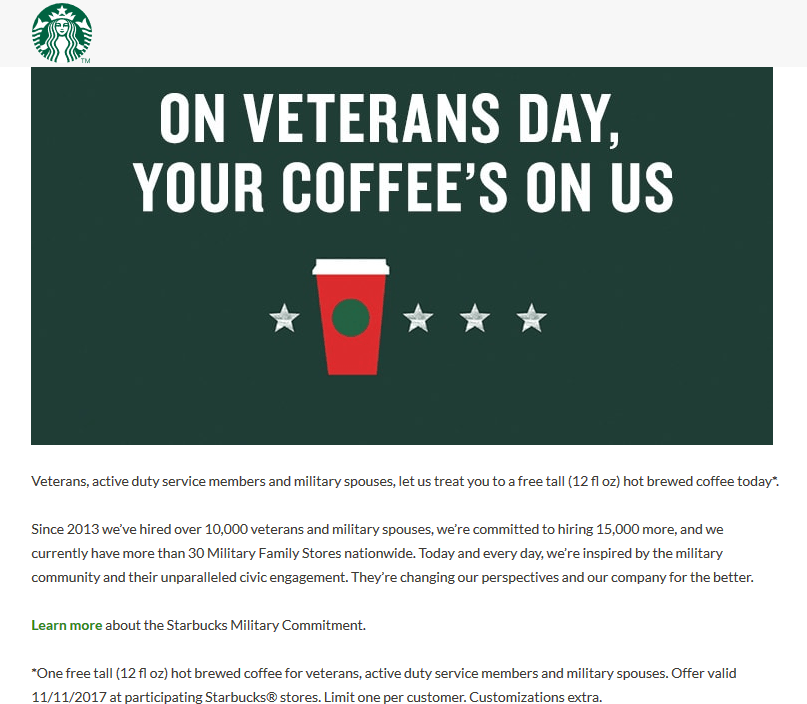 Starbucks Coupon April 2024 Military + spouses enjoy a free coffee today at Starbucks
