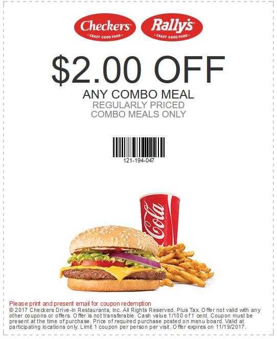 Checkers Coupon April 2024 $2 off a combo meal at Rallys & Checkers