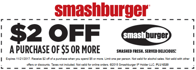 Smashburger Coupon March 2024 $2 off $5 at Smashburger restaurants