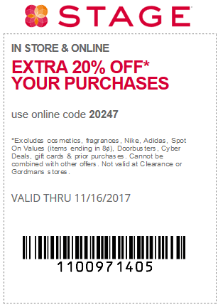 Stage Coupon March 2024 Extra 20% off at Stage stores, or online via promo code 20247