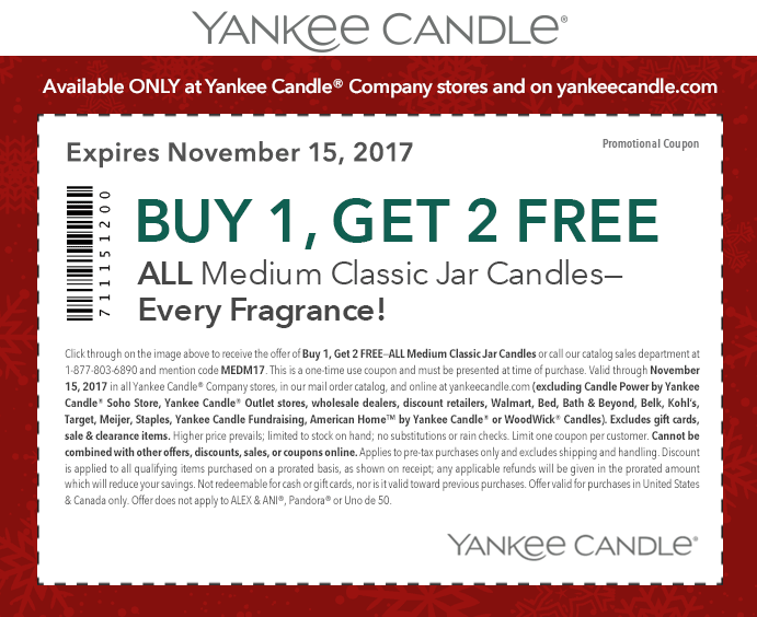 Yankee Candle Coupon April 2024 3-for-1 today at Yankee Candle or online via promo code MEDM17