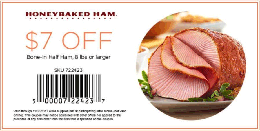 HoneyBaked Coupon April 2024 $7 off ham at HoneyBaked Ham restaurants