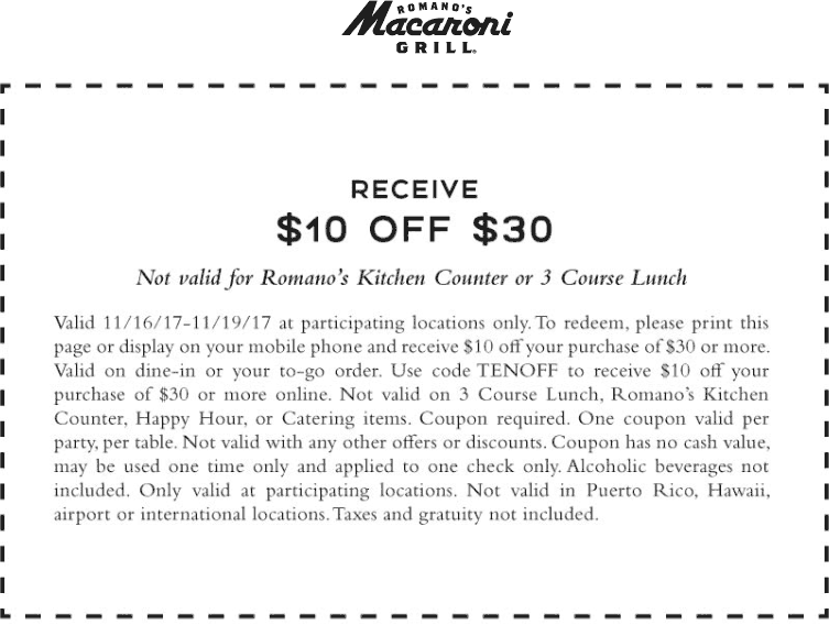 Macaroni Grill Coupon April 2024 $10 off $30 at Macaroni Grill restaurants