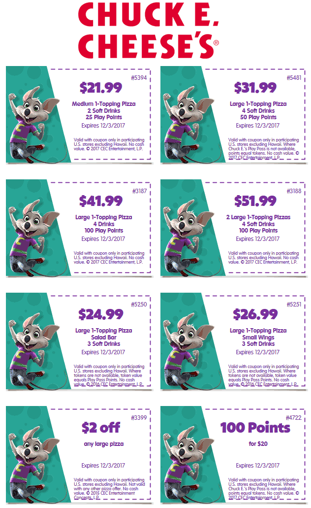Chuck E. Cheese August 2020 Coupons and Promo Codes 🛒