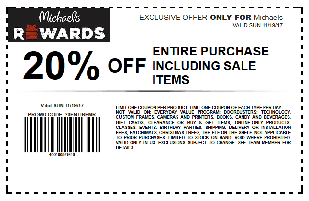 Michaels Coupon April 2024 20% off everything at Michaels, or online via promo code 20ENTIREMR