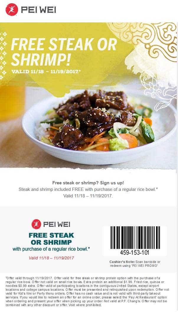 Pei Wei Coupon March 2024 Free steak with your bowl today at Pei Wei restaurants