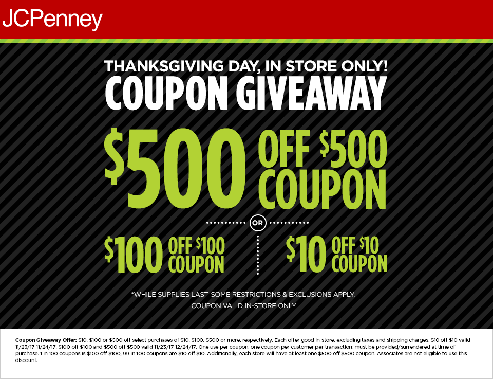 JCPenney Coupon April 2024 $10 off $10 to $500 off $500 giveaway Thursday at JCPenney