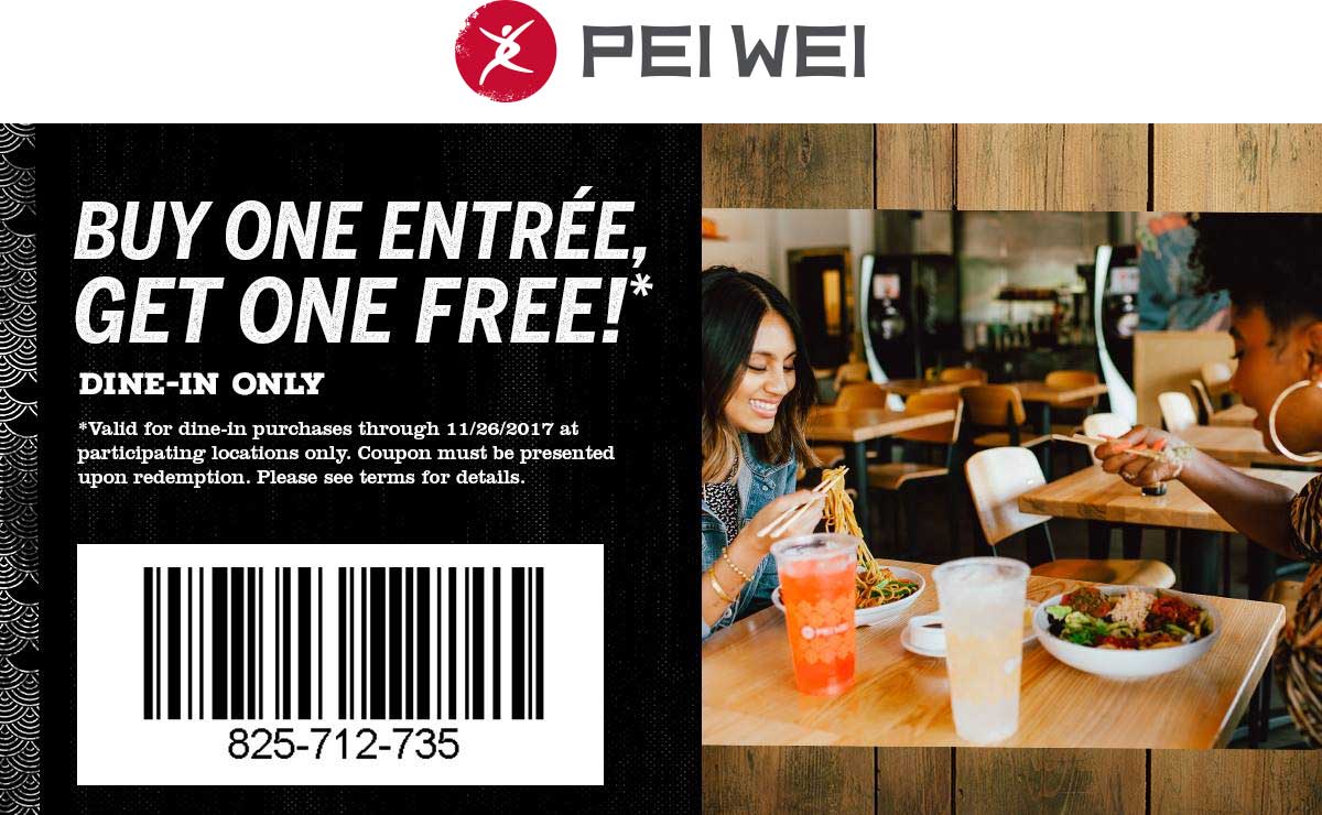 Pei Wei Coupon March 2024 Second entree free at Pei Wei