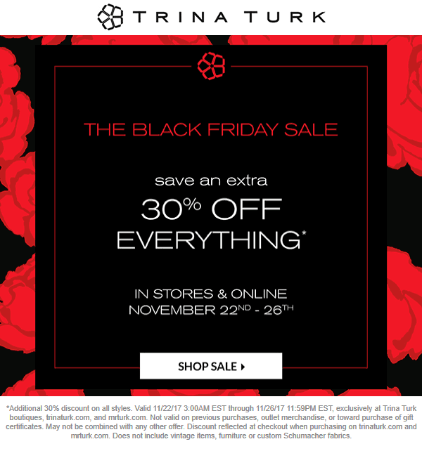 Trina Turk Coupon April 2024 Extra 30% off everything at Trina Turk, ditto online