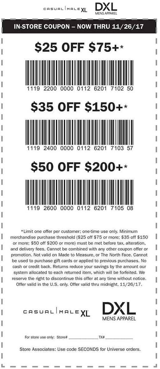 Dxl Printable In Store Coupons