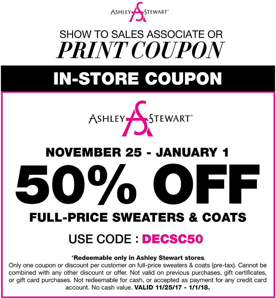 Ashley Stewart Coupon April 2024 Coats & sweaters are 50% off at Ashley Stewart
