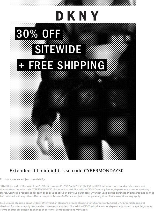 DKNY Coupon April 2024 30% off online today at DKNY + free ship via promo code CYBERMONDAY30