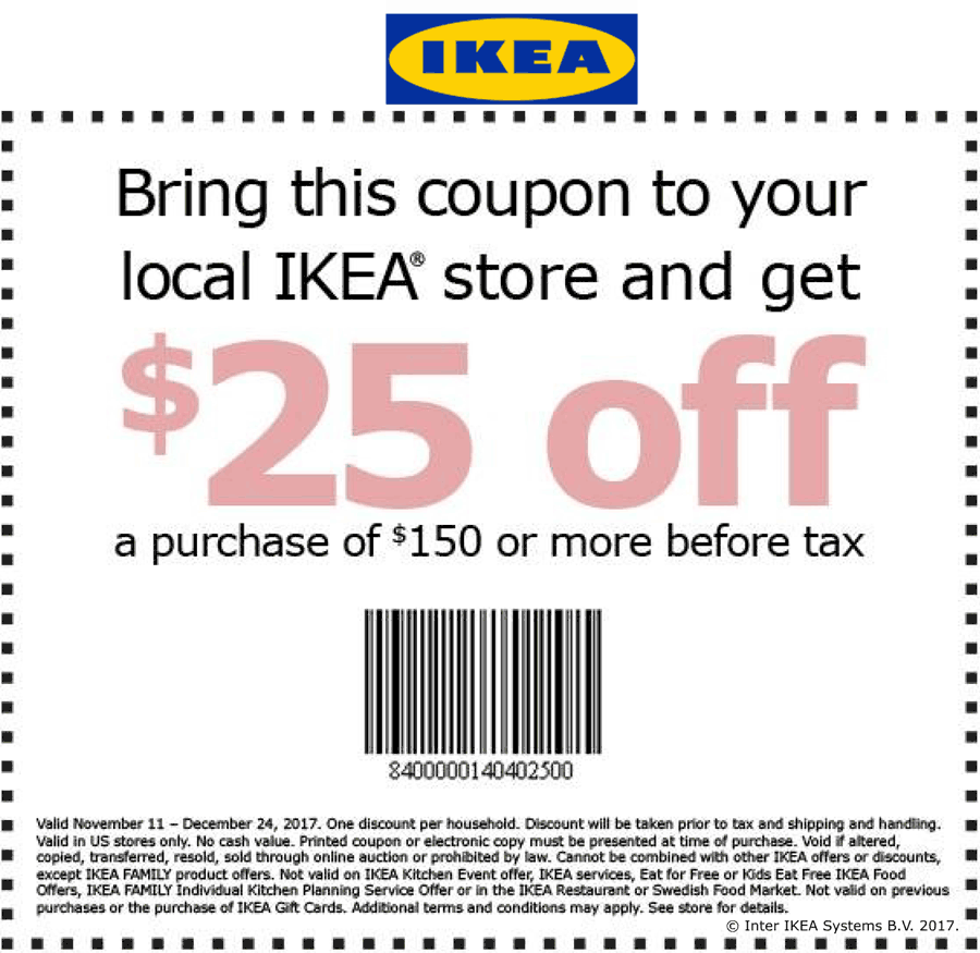 IKEA Coupon April 2024 $25 off $150 at IKEA furniture