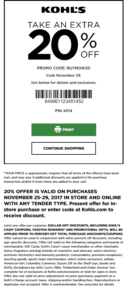 Kohls Coupon April 2024 Extra 20% off today at Kohls, or online via promo code BUYNOW20