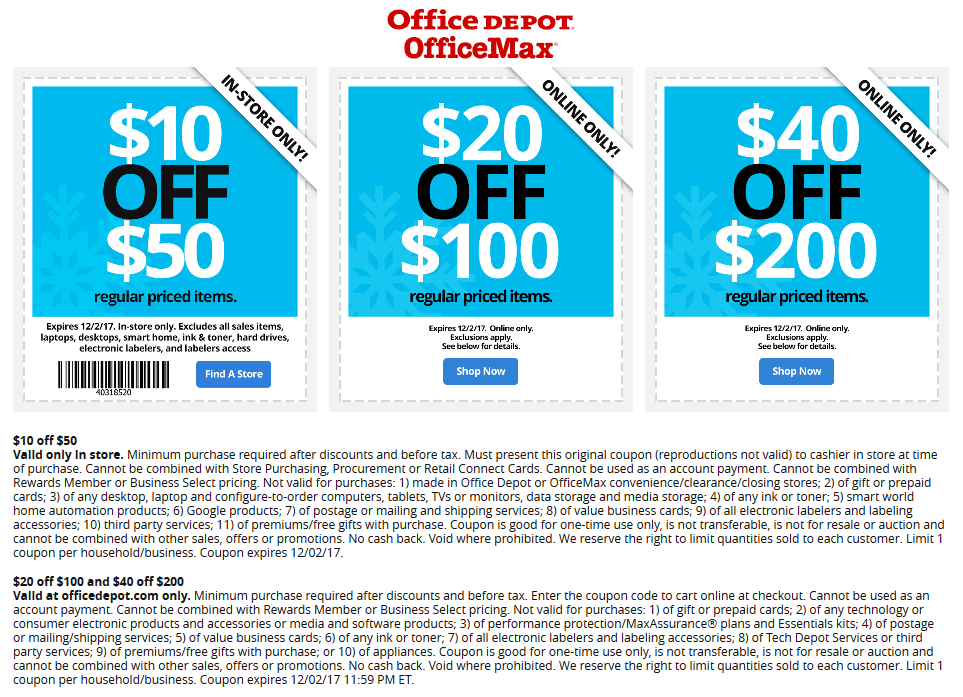 Office Depot Coupon May 2024 $10 off $50 at Office Depot & OfficeMax, or $20 off $100 online no code needed