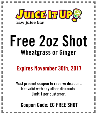 Juice It Up Coupon April 2024 Free 2oz shot of wheatgrass or ginger today at Juice It Up