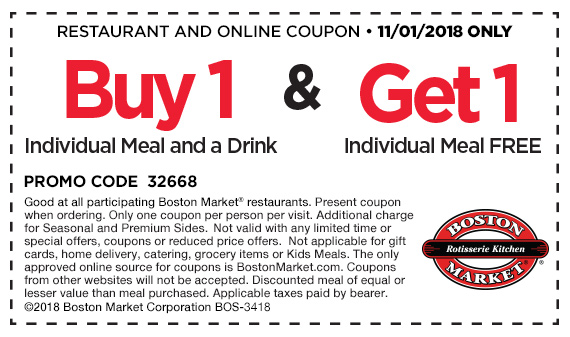 Boston Market Coupon April 2024 Second meal free today at Boston Market