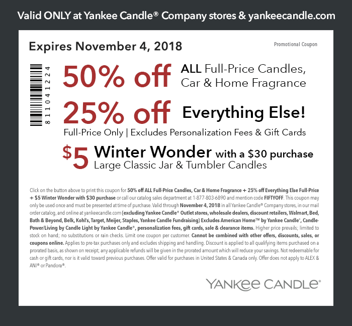 Yankee Candle Coupon April 2024 25-50% off everything at Yankee Candle, or online via promo code FIFTYOFF