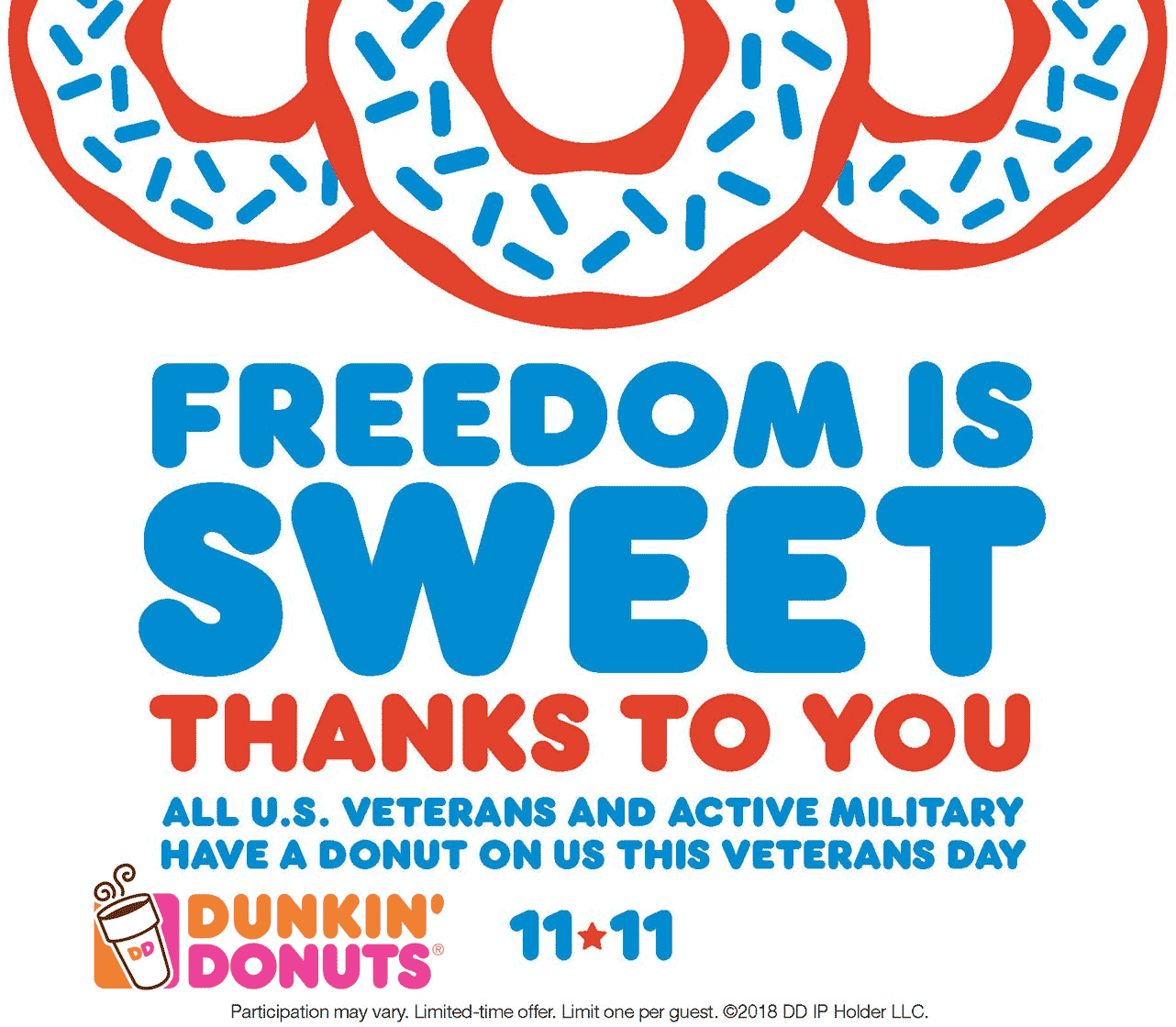 Dunkin Donuts Coupon April 2024 Military enjoy a free donut Sunday at Dunkin Donuts