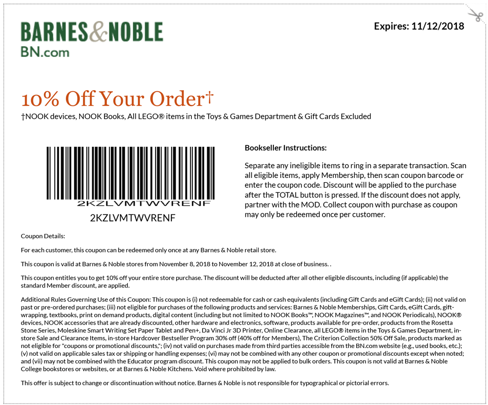 Barnes & Noble Coupon April 2024 10% off at Barnes & Noble
