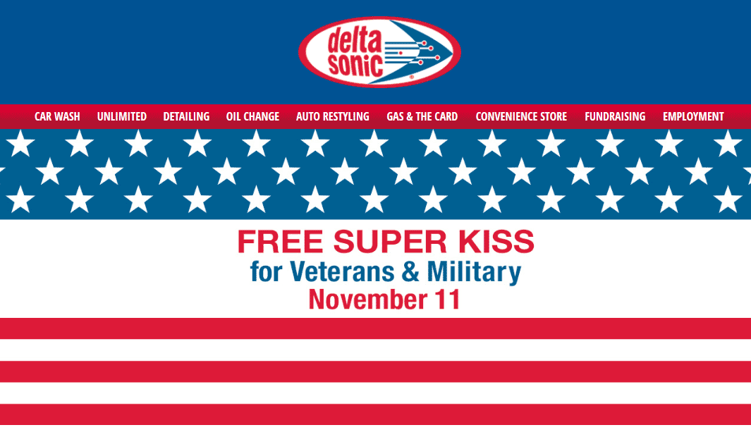 Delta Sonic Coupon April 2024 Veterans get a free super kiss today at Delta Sonic car wash