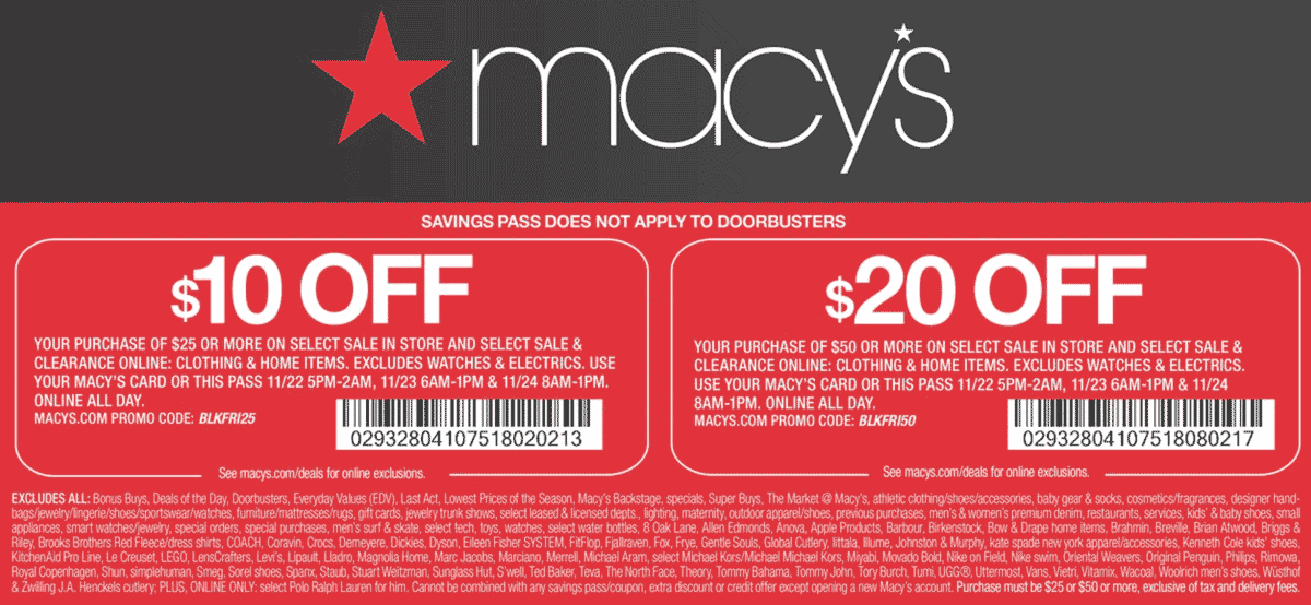 Macys Coupon March 2024 $10 off $25 & more at Macys, or online via promo code BLKFRI25