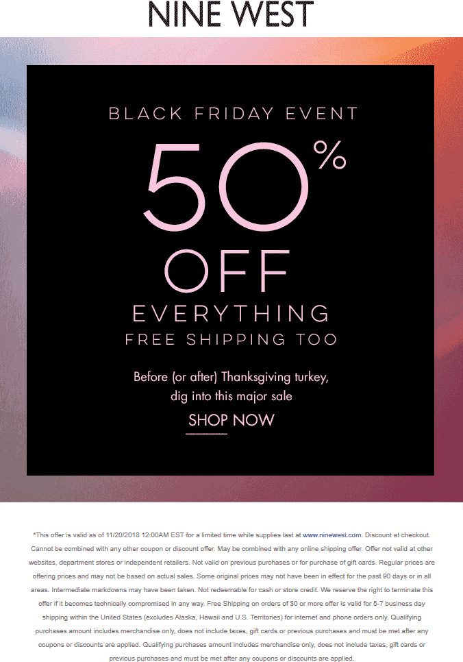 Nine West Coupon April 2024 50% off everything online at Nine West