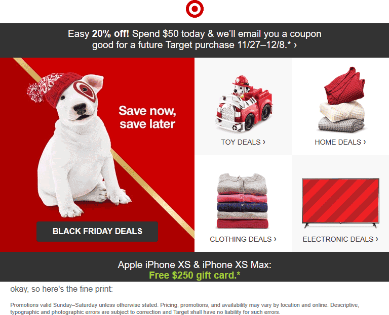 Target Coupon April 2024 20% off everything with $50 spent today at Target, ditto online