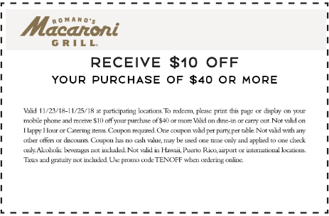 Macaroni Grill coupons & promo code for [March 2024]