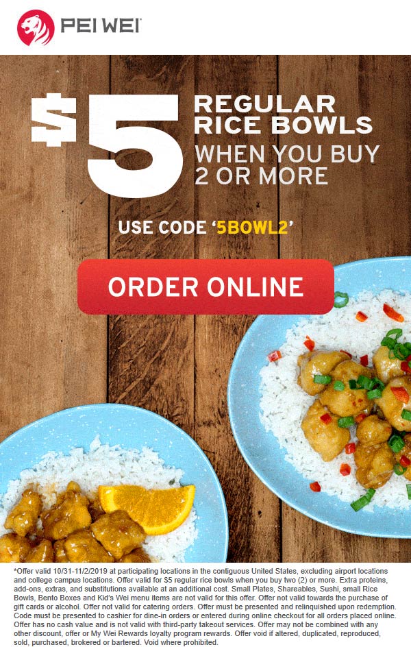 Pei Wei coupons & promo code for [October 2022]