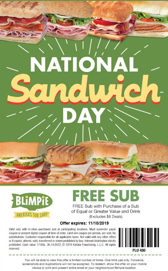 Blimpie coupons & promo code for [October 2022]