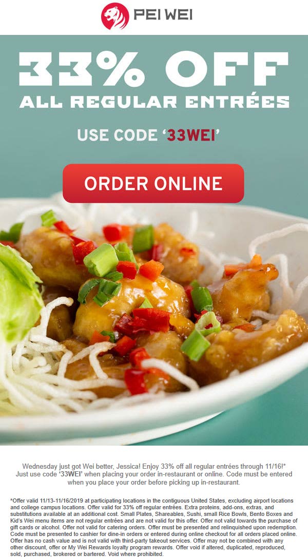 Pei Wei coupons & promo code for [October 2022]