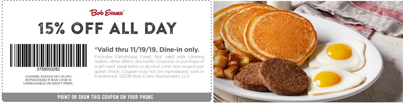 Bob Evans coupons & promo code for [October 2022]