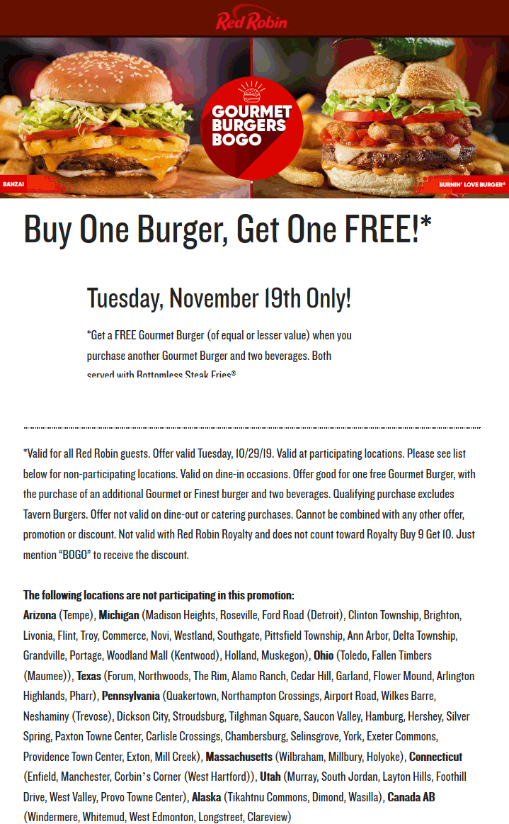 Red Robin coupons & promo code for [May 2022]
