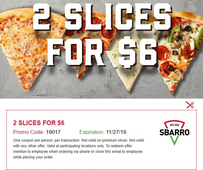 Sbarro coupons & promo code for [September 2022]