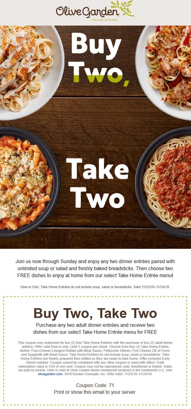 Olive Garden coupons & promo code for [January 2022]