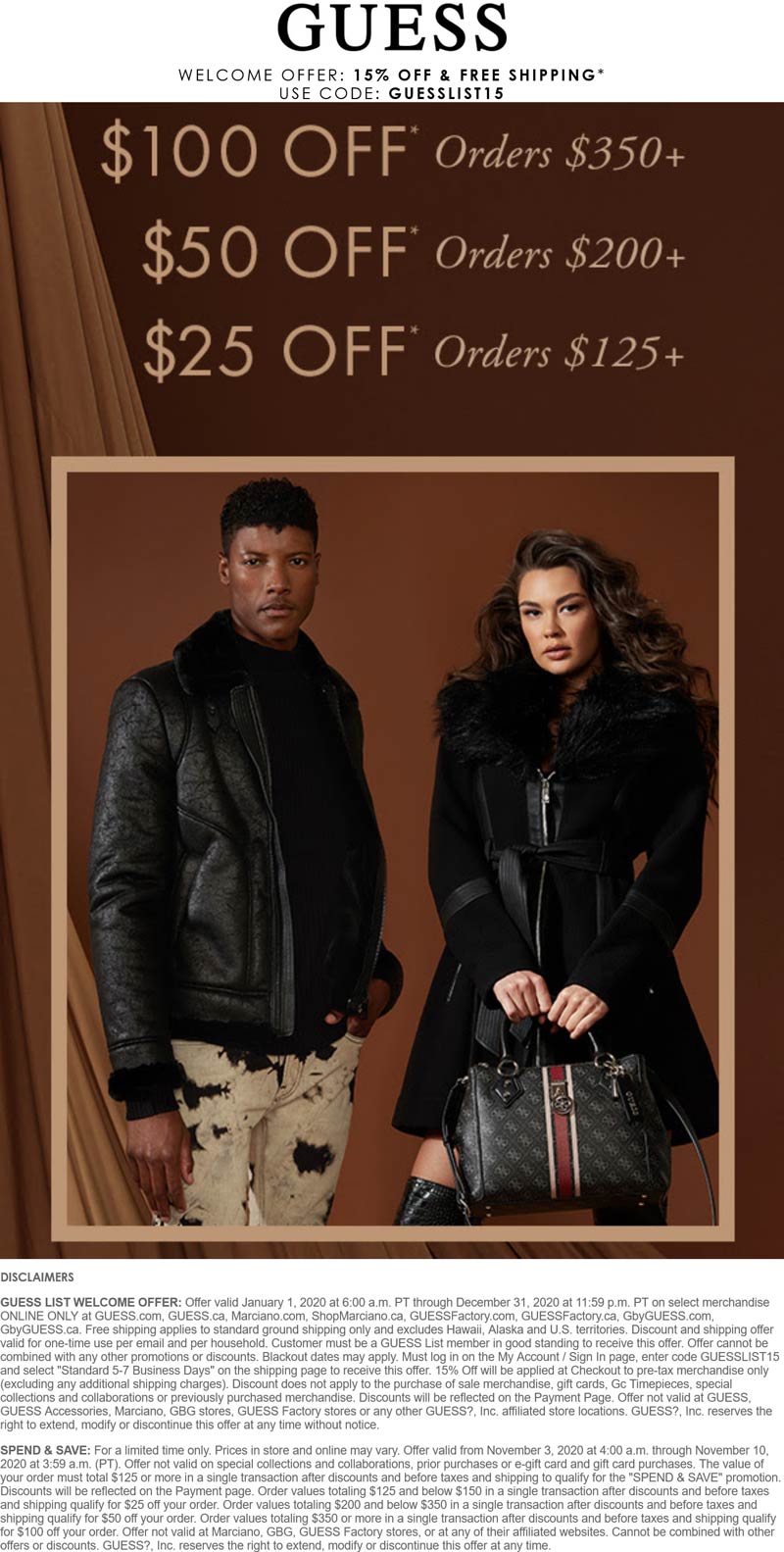 hårdtarbejdende Ufrugtbar Temerity December, 2021] $25-$100 off $125+ at GUESS, ditto online + 15% off via  promo GUESSLIST15 #guess coupon & promo code | The Coupons App®
