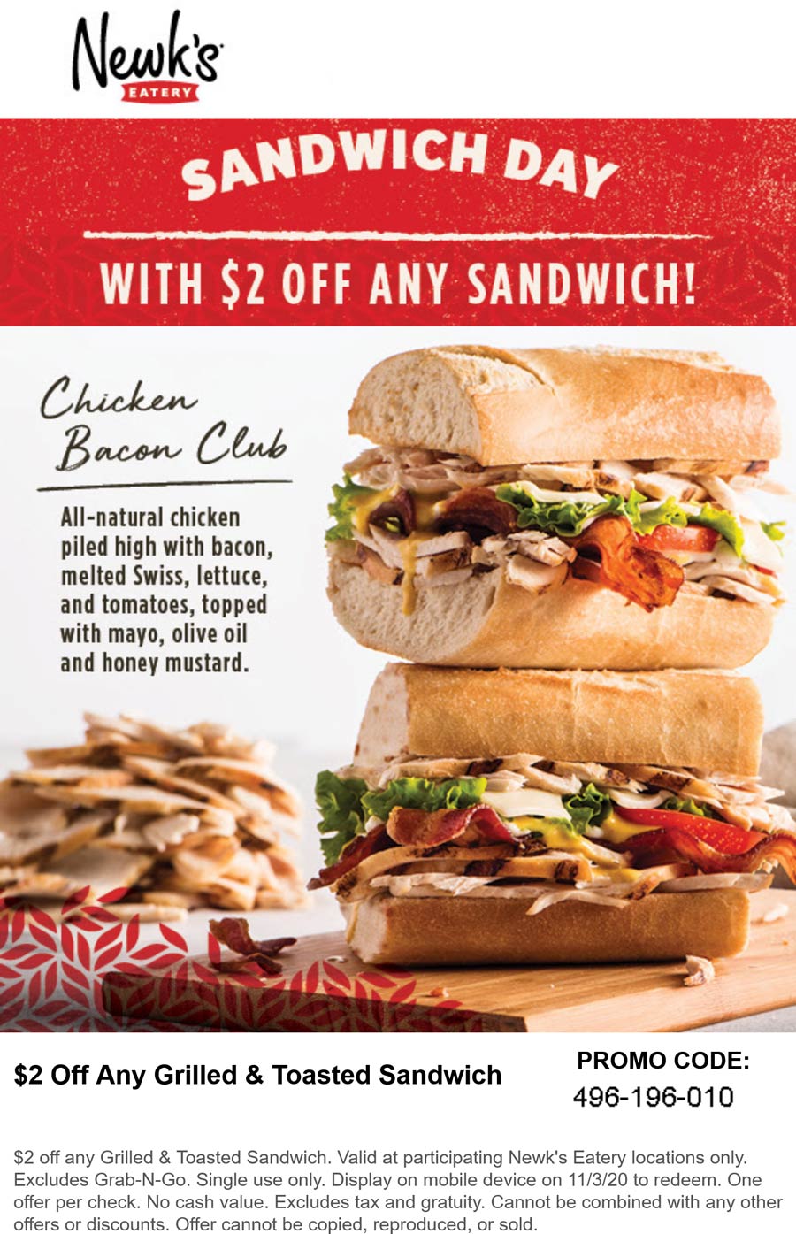 Newks Eatery restaurants Coupon  $2 off any sandwich today at Newks Eatery #newkseatery 