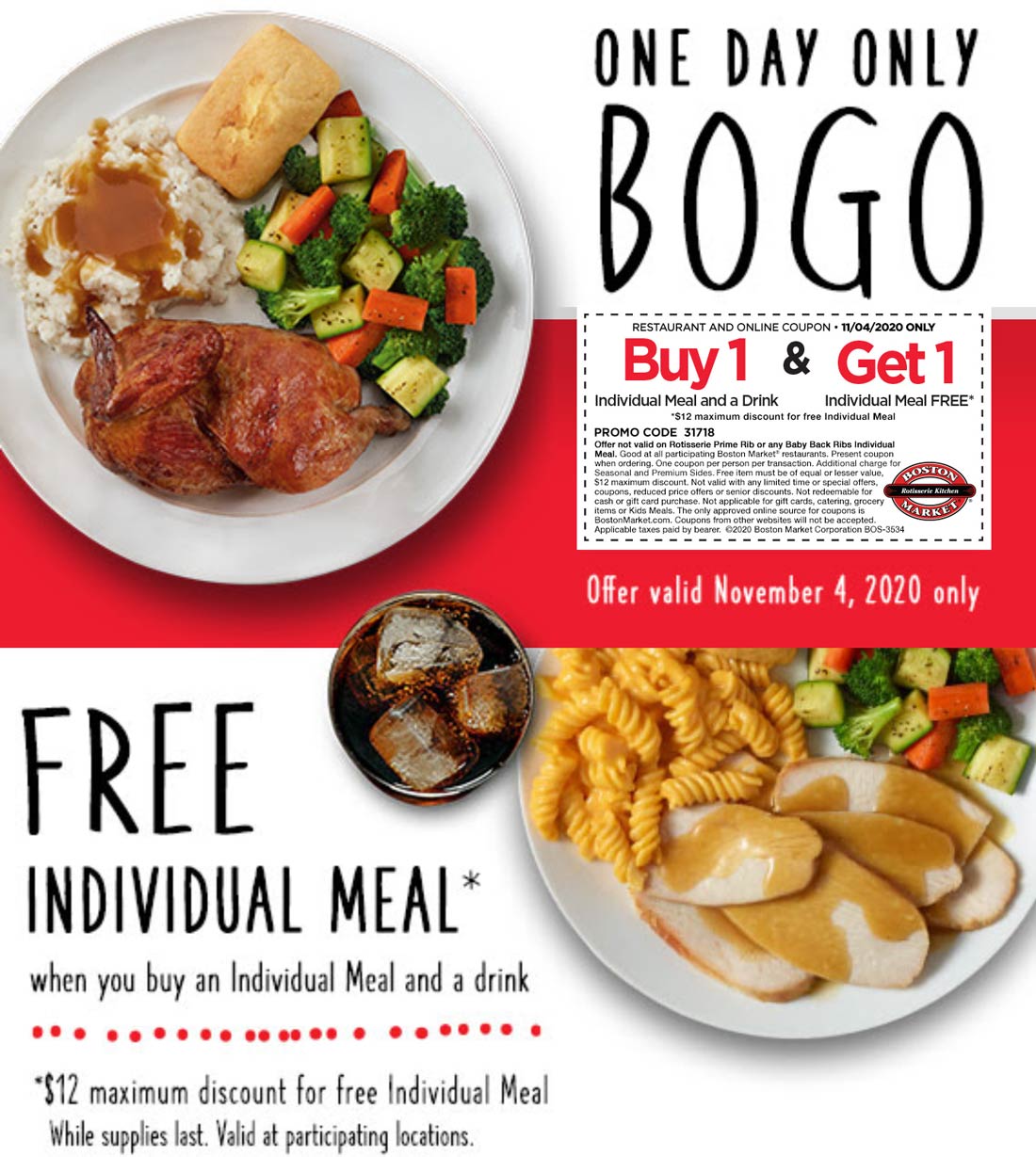 [February, 2021] Second meal free today at Boston Market bostonmarket