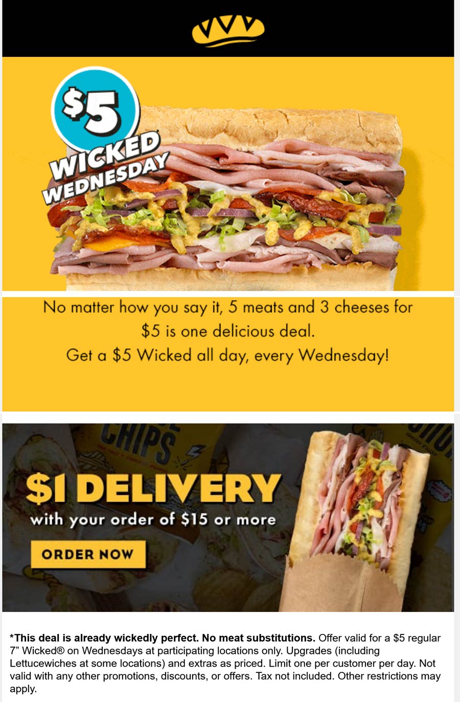 Which Wich restaurants Coupon  $5 wicked 5 meat 3 cheese sandwich today at Which Wich #whichwich 