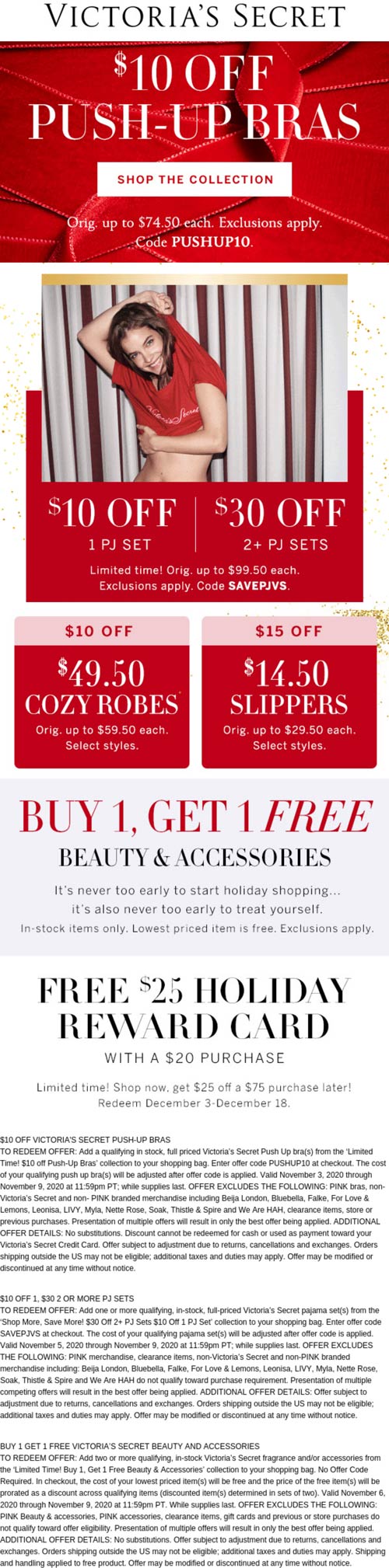 Second beauty free, 10 off push up bras, PJ sets & more at Victorias