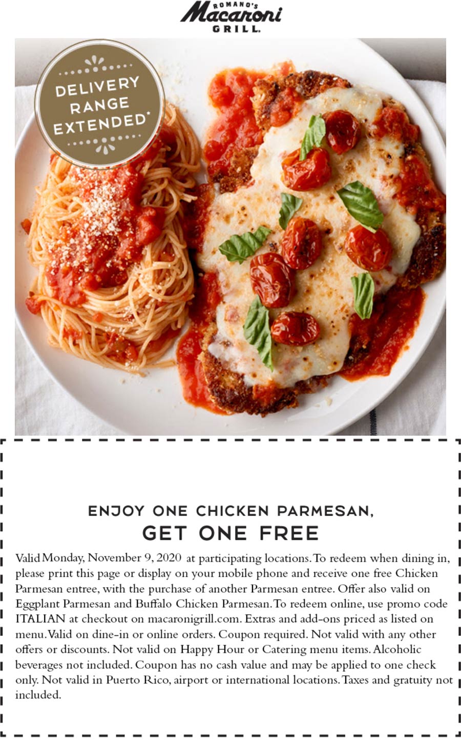 Macaroni Grill restaurants Coupon  Second chicken parmesan free today at Macaroni Grill #macaronigrill 