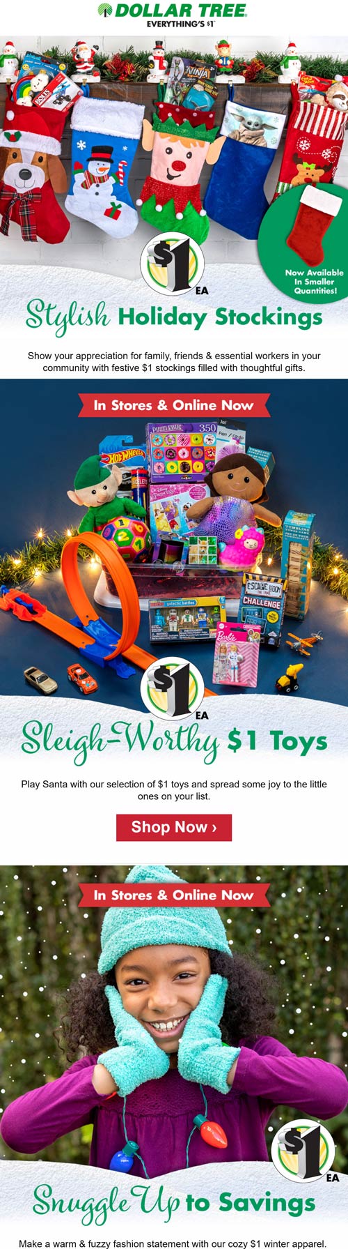 Dollar Tree stores Coupon  $1 holiday stockings, toys & apparel in stock at Dollar Tree, ditto online #dollartree 