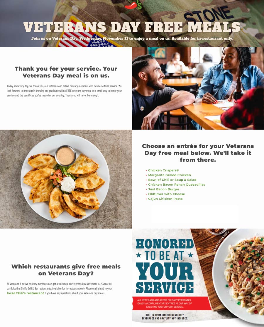 Chilis restaurants Coupon  Veterans and active military enjoy a free meal today at Chilis #chilis 