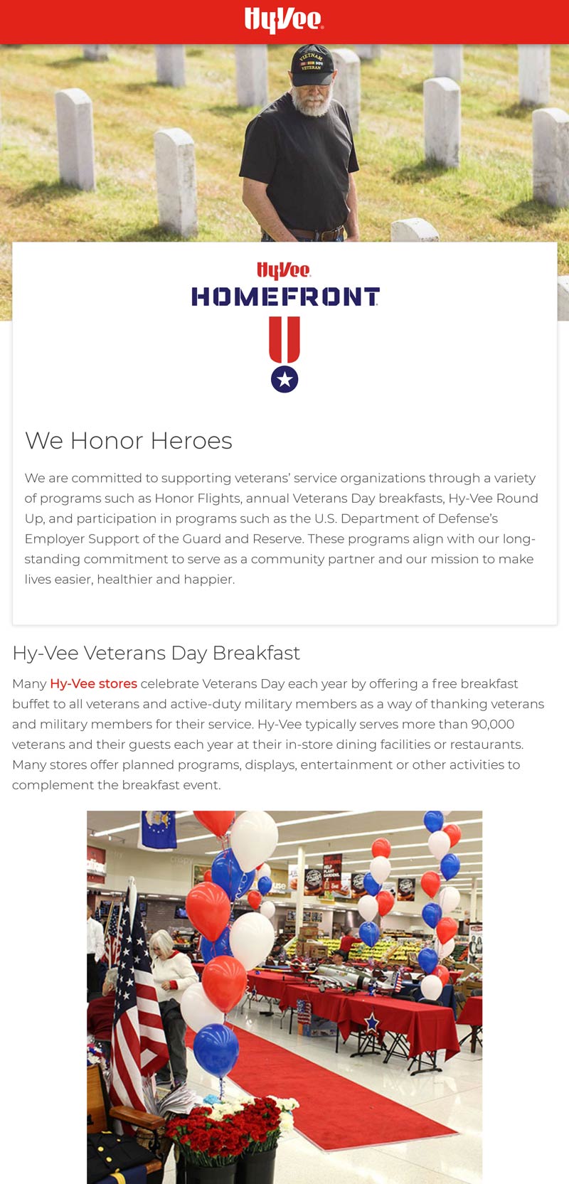 Hy-Vee restaurants Coupon  Veterans enjoy a free drive-thru breakfast today at Hy-Vee grocery stores #hyvee 