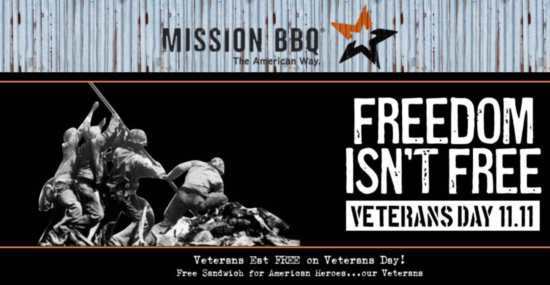 Veterans get a free sandwich today at Mission BBQ missionbbq The