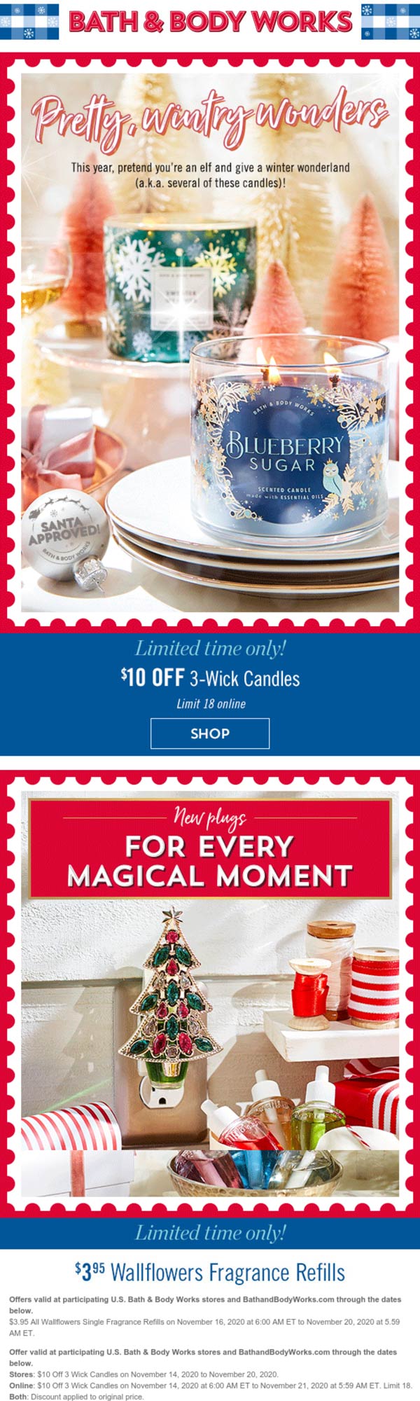 Bath & Body Works stores Coupon  $10 off 3-wick candles at Bath & Body Works, ditto online #bathbodyworks 